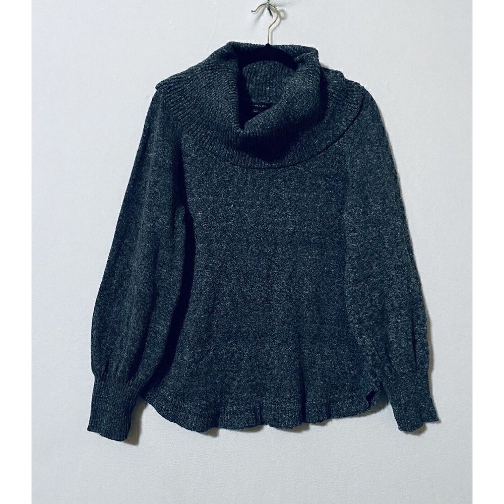 Tahari Womens Large Cowl Neck Pullover Sweater Round Hem Bishop Sleeve Gray